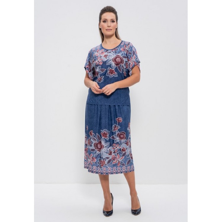 Вискозный женский комплект с юбкой 1101 tea rosa/jeans, Cleo