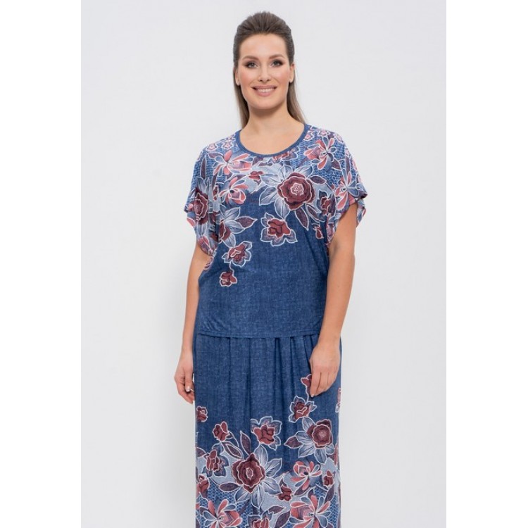 Вискозный женский комплект с юбкой 1101 tea rosa/jeans, Cleo