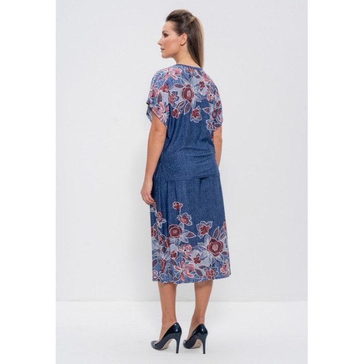 Вискозный женский комплект с юбкой 1101 tea rosa/jeans, Cleo