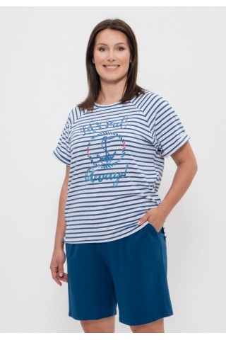 Комплект женский футболка и шорты 1152 синяя полоска/якорь, Cleo