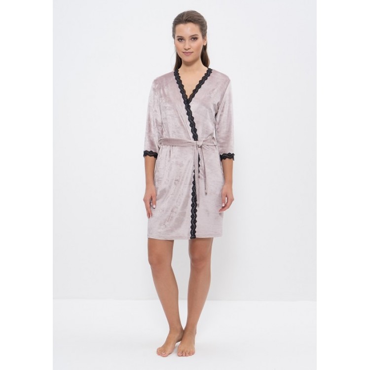 Женский велюровый халат 1209-beige, Cleo Женский велюровый халат 1209-beige, Cleo