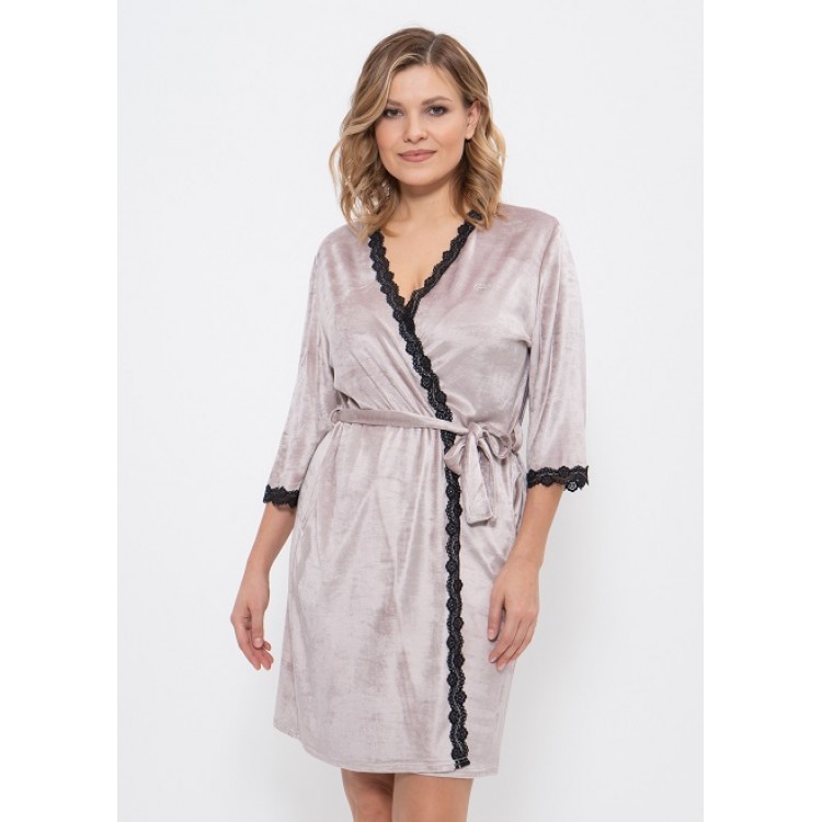 Женский велюровый халат 1209-beige, Cleo Женский велюровый халат 1209-beige, Cleo