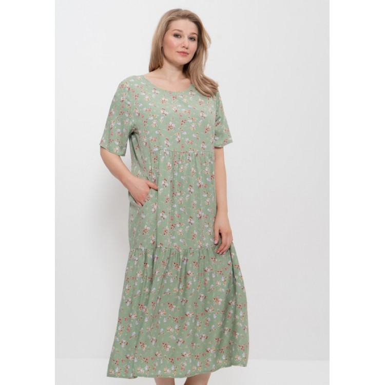 Платье женское летнее 1231 оливковый/бордовые цветы, Cleo Платье женское летнее 1231 оливковый/бордовые цветы, Cleo