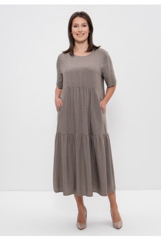 Платье женское длинное 1231 оливковый/мелкий горошек, Cleo