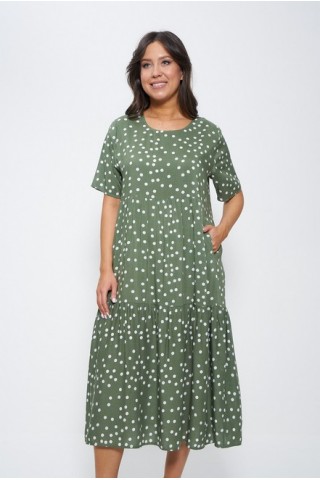 Платье женское летнее 1231 оливковый/мелкий горошек 2, Cleo