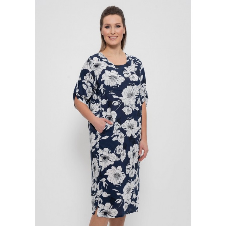 Платье женское штапельное 1256 blue, Cleo Платье женское штапельное 1256 blue, Cleo