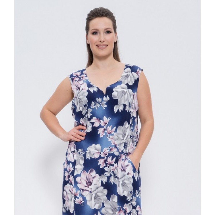 Платье женское длинное штапель 1261 blue/pink, Cleo