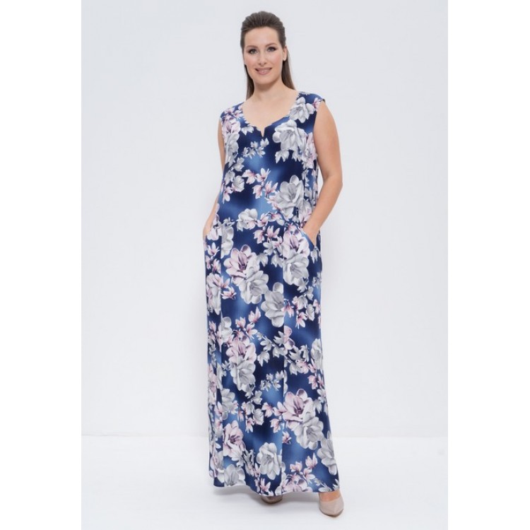 Платье женское длинное штапель 1261 blue/pink, Cleo