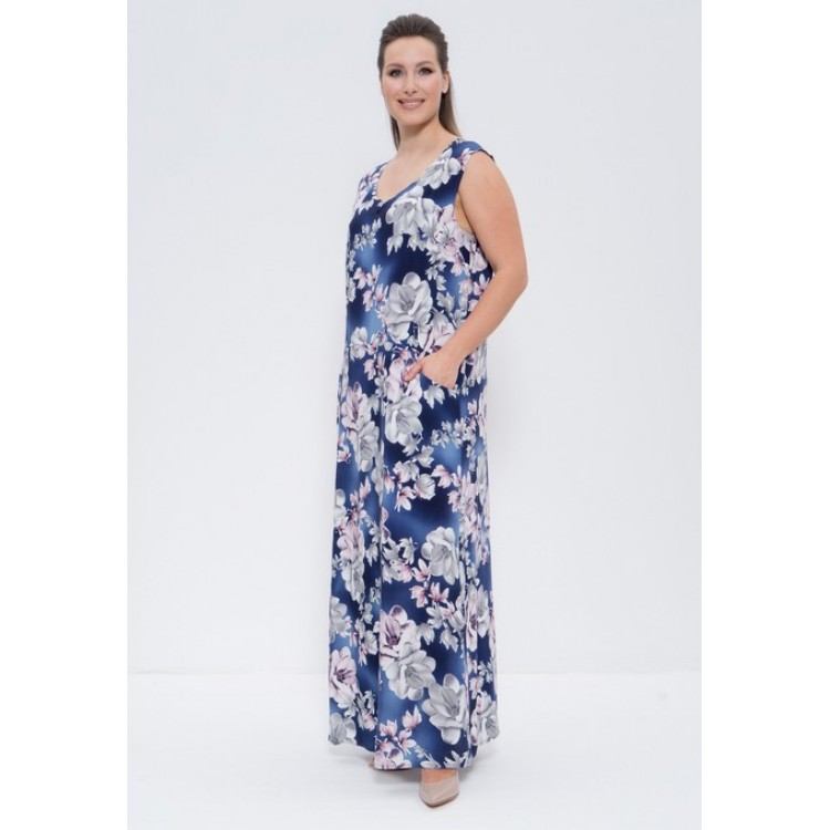 Платье женское длинное штапель 1261 blue/pink, Cleo