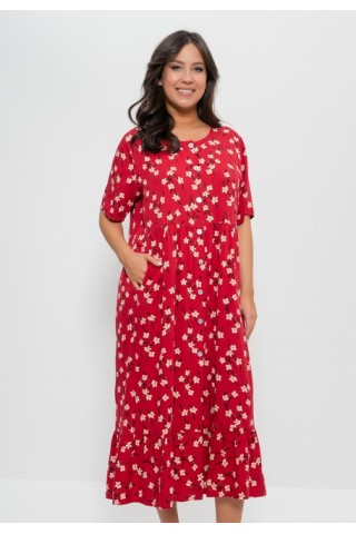Платье женское летнее штапель 1403 красный с цветами, Cleo