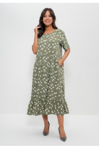 Платье женское летнее штапель 1403 оливковый с цветами, Cleo