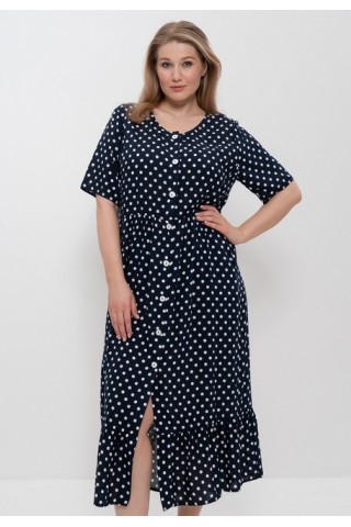 Платье женское летнее штапель 1403 синий/мелкий горох, Cleo