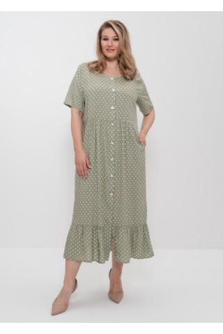 Платье женское летнее штапель 1403 оливковый/горох, Cleo