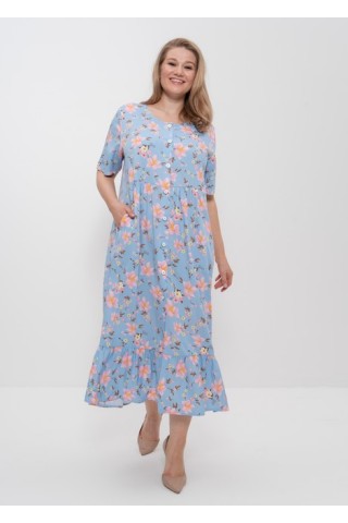 Платье женское летнее штапель 1403 голубой/розовый, Cleo