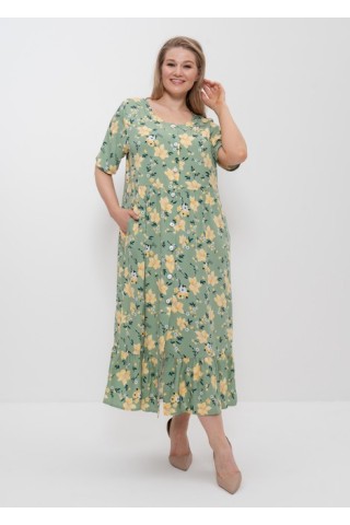 Платье женское летнее штапель 1403 оливковый/желтый, Cleo