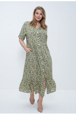 Платье женское летнее штапель 1403 оливковый/мелкие цветы, Cleo