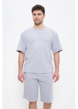 Комплект мужской футболка с шортами 1500 серый меланж, Cleo