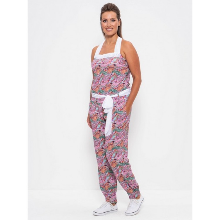 Летний женский комбинезон с брюками 275-white/raspberry, Cleo