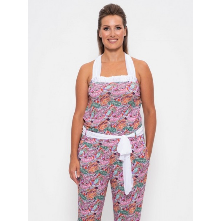 Летний женский комбинезон с брюками 275-white/raspberry, Cleo