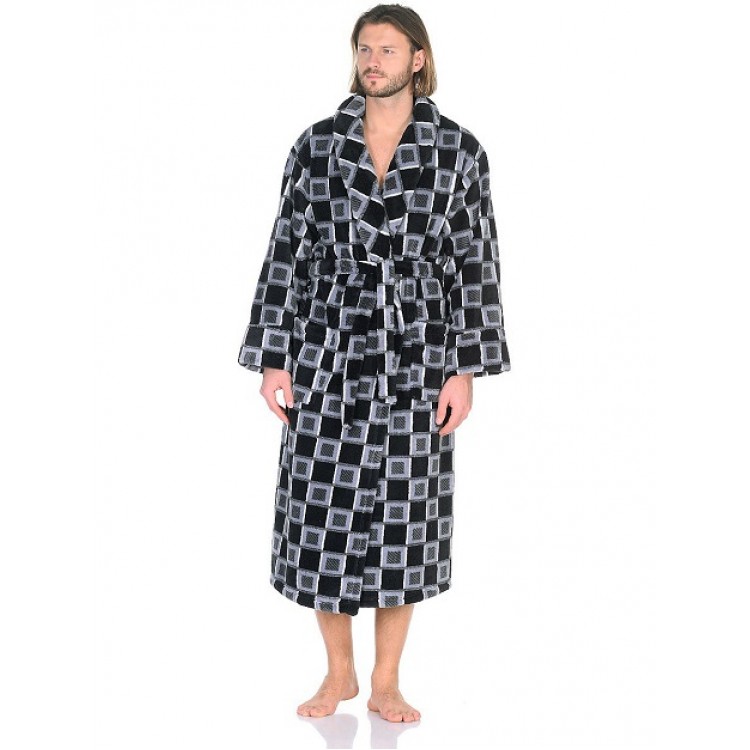 Теплый мужской халат 285-black/gray, Cleo