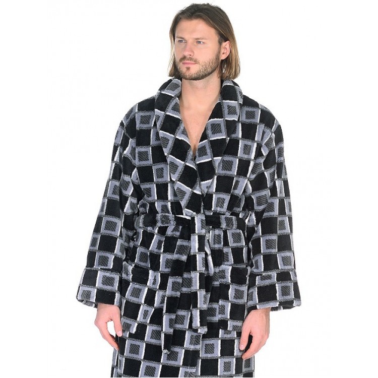 Теплый мужской халат 285-black/gray, Cleo