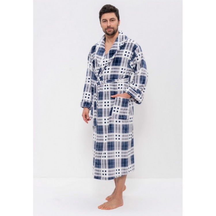 Теплый мужской халат 285-blue/grey kletka, Cleo