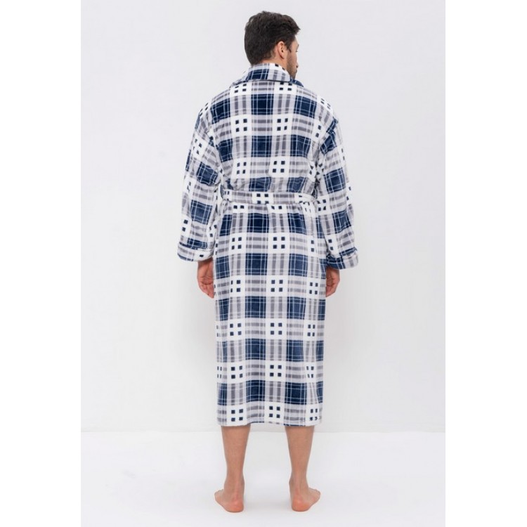 Теплый мужской халат 285-blue/grey kletka, Cleo
