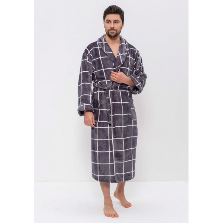 Теплый мужской халат 285-grey/white big kletka, Cleo