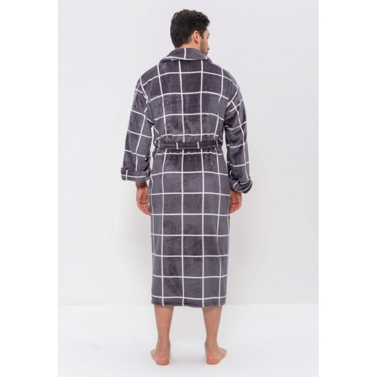 Теплый мужской халат 285-grey/white big kletka, Cleo Теплый мужской халат 285-grey/white big kletka, Cleo