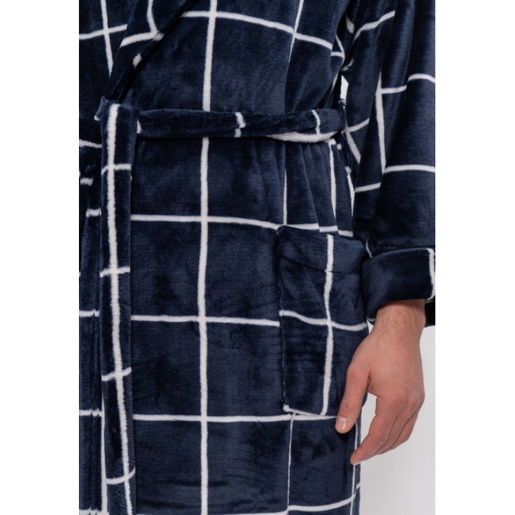 Теплый мужской халат 285-blue/white big kletka, Cleo
