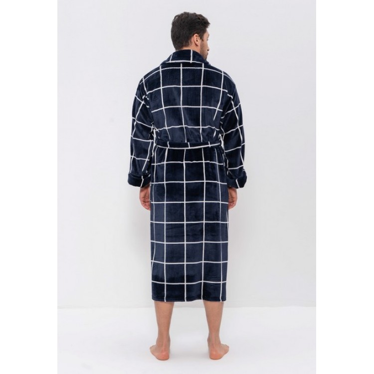 Теплый мужской халат 285-blue/white big kletka, Cleo