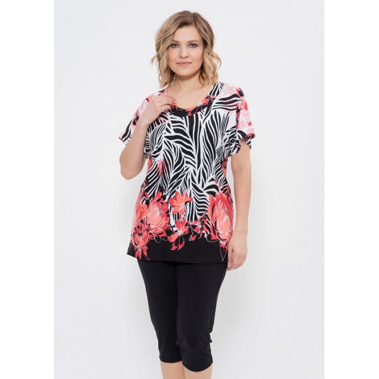 Женский костюм для дома и отдыха с бриджами 399-coral/black, Cleo