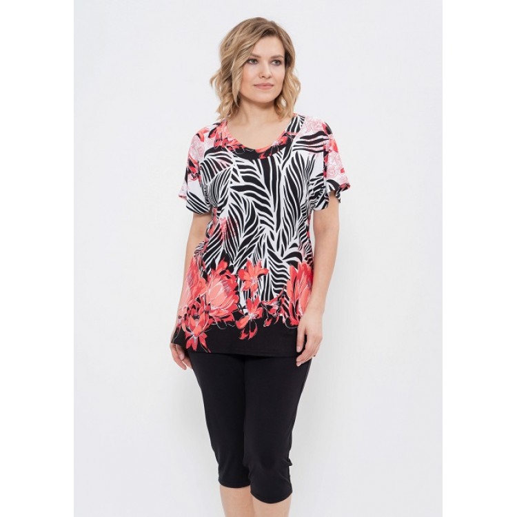 Женский костюм для дома и отдыха с бриджами 399-coral/black, Cleo