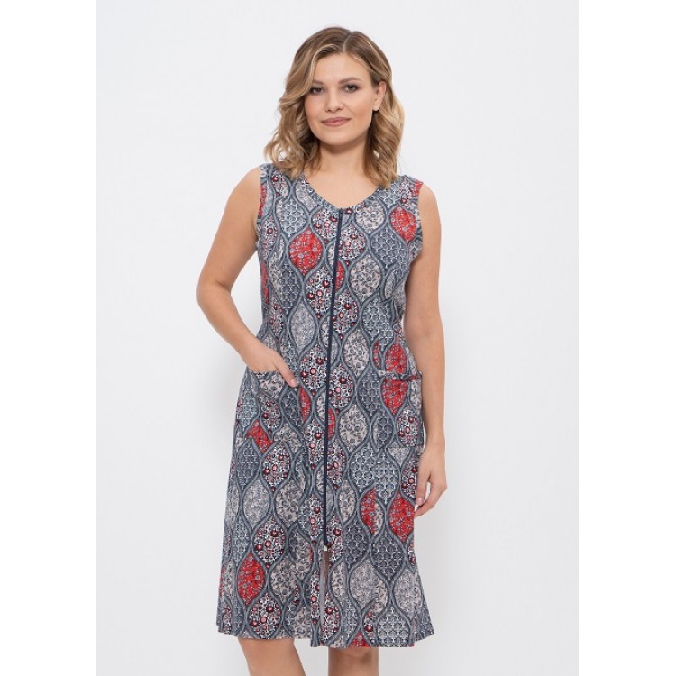 Женский  халат из хлопка 405-gray/red, Cleo