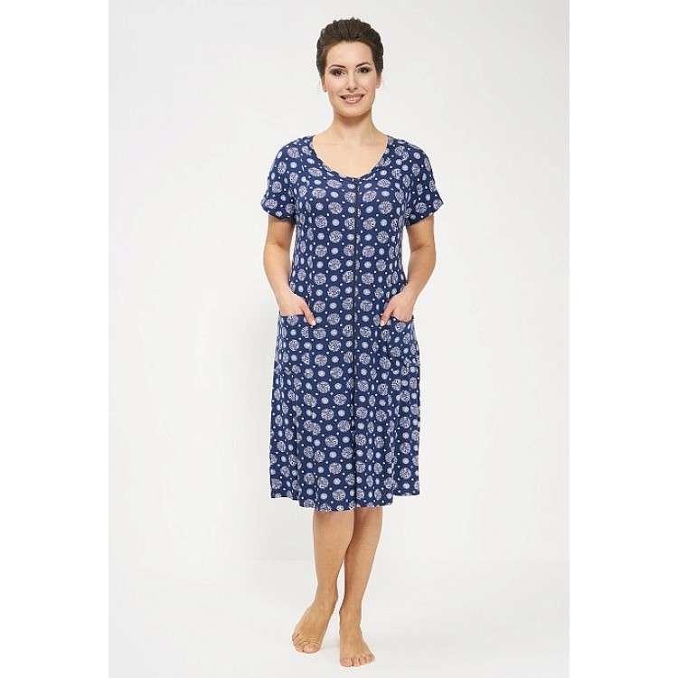 Женский халат из вискозы 445-blue/krugi, Cleo Женский халат из вискозы 445-blue/krugi, Cleo