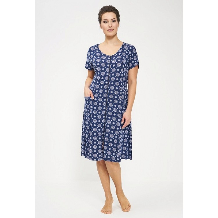 Женский халат из вискозы 445-blue/krugi, Cleo Женский халат из вискозы 445-blue/krugi, Cleo