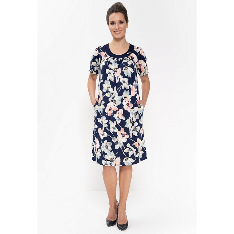 Женское платье из вискозы 616-blue/coral flowers, Cleo