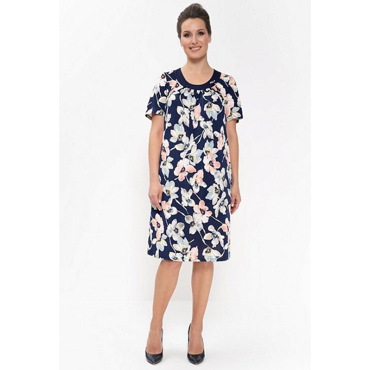 Женское платье из вискозы 616-blue/coral flowers, Cleo