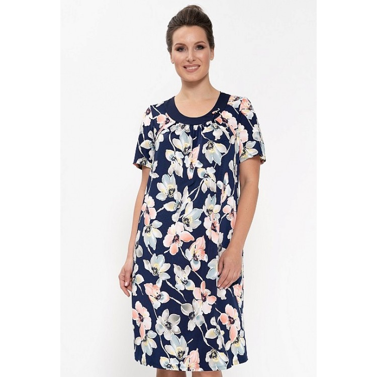 Женское платье из вискозы 616-blue/coral flowers, Cleo