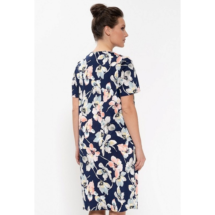 Женское платье из вискозы 616-blue/coral flowers, Cleo