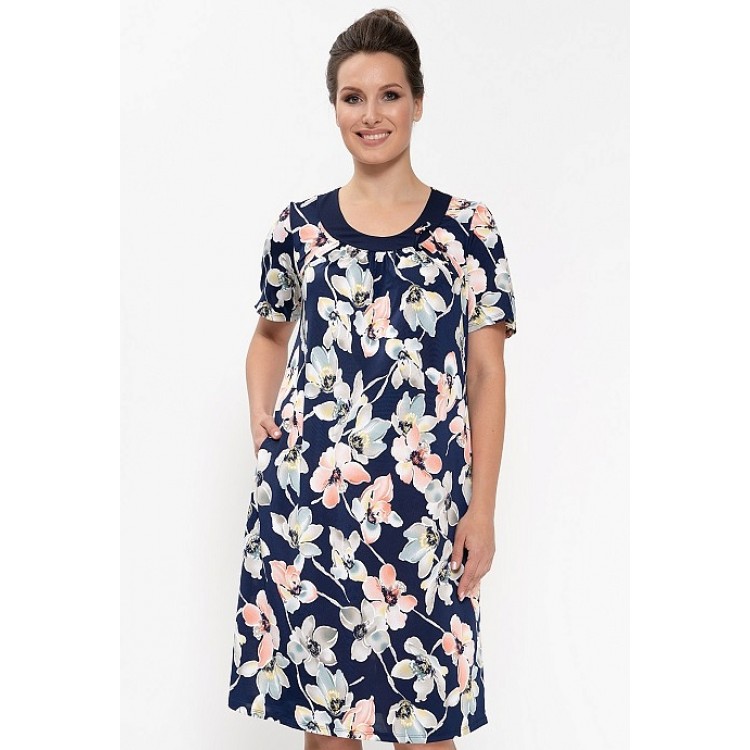 Женское платье из вискозы 616-blue/coral flowers, Cleo