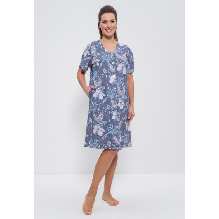 Женский  хлопковый халат на пуговицах  661-gray/pink, Cleo