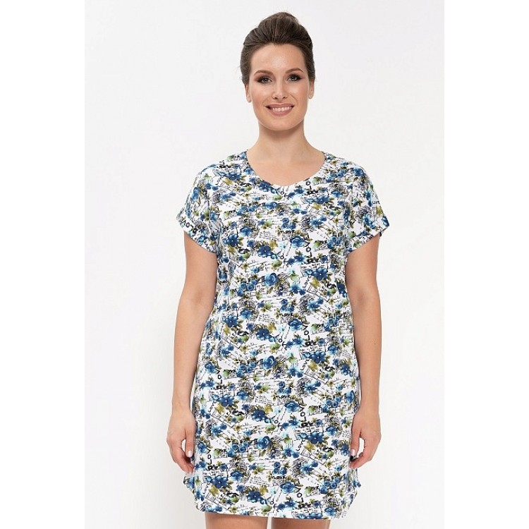 Женское домашнее платье из хлопка 681-white/blue, Cleo
