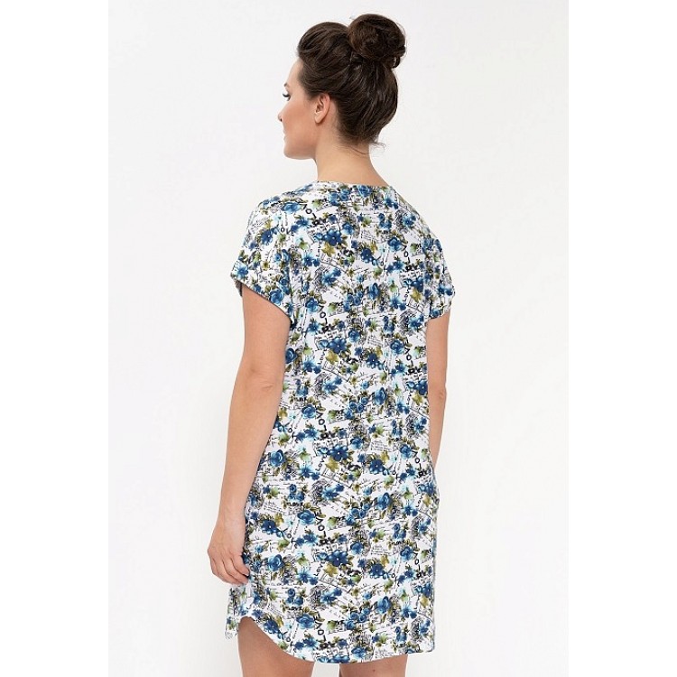 Женское домашнее платье из хлопка 681-white/blue, Cleo