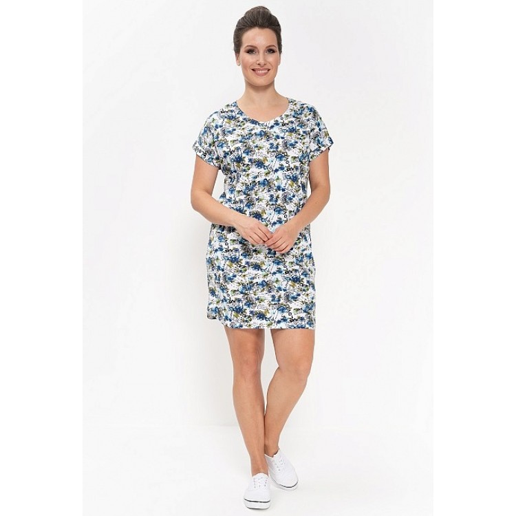 Женское домашнее платье из хлопка 681-white/blue, Cleo