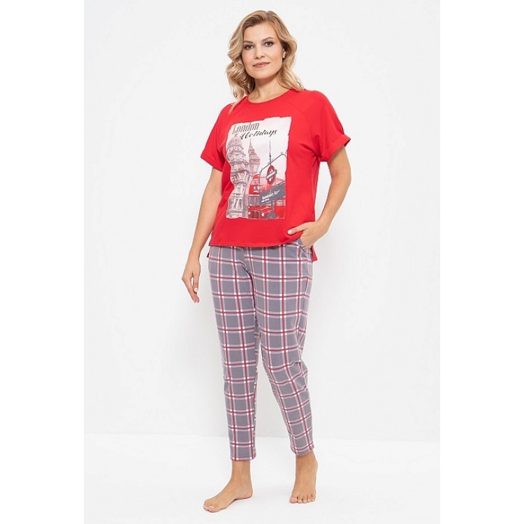 Женская хлопковая пижама с брюками 729-red London, Cleo