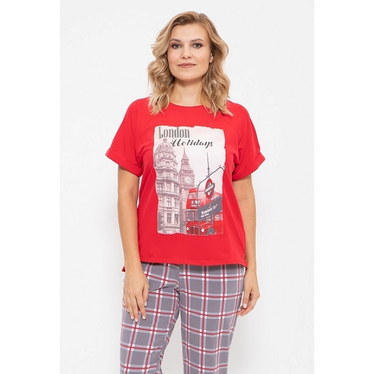Женская хлопковая пижама с брюками 729-red London, Cleo