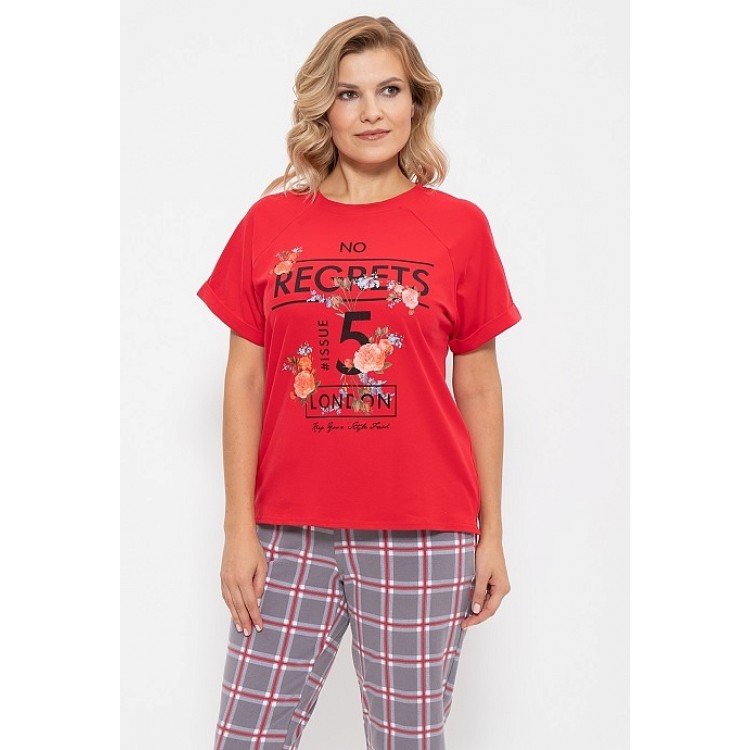 Женская хлопковая пижама с брюками 729-red/flowers, Cleo