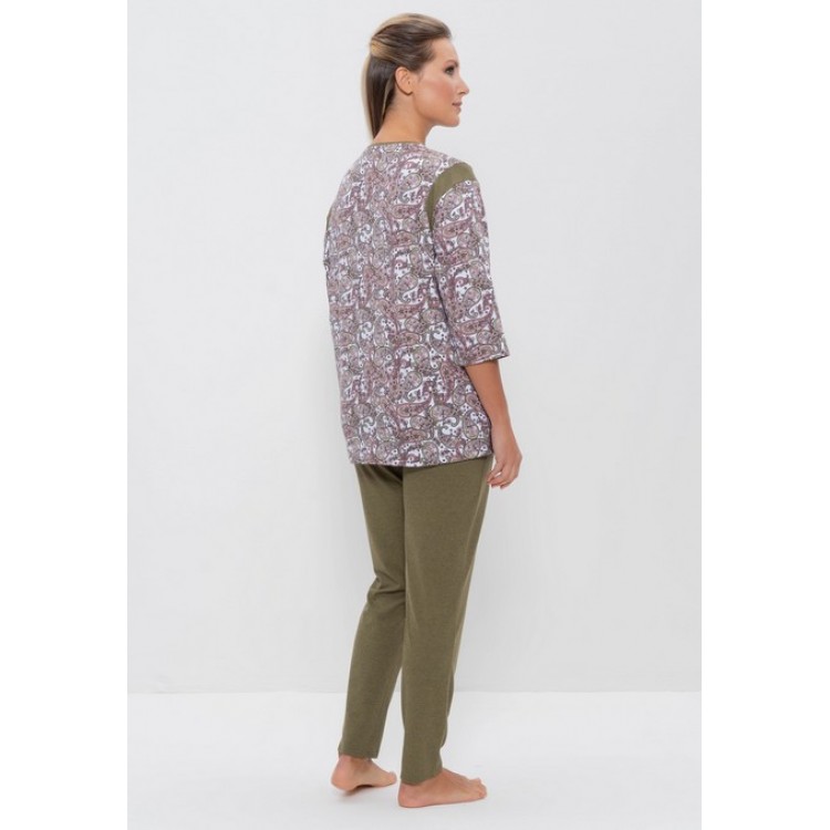 Женская хлопковая пижама с брюками 763-brown/khaki, Cleo