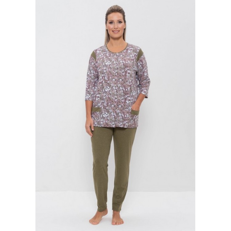 Женская хлопковая пижама с брюками 763-brown/khaki, Cleo